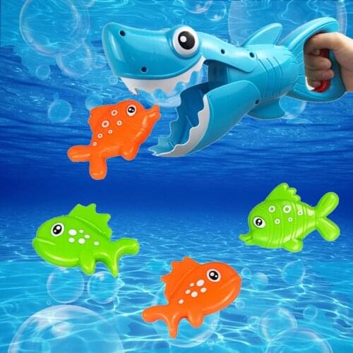 Funny Shark Grabber Bath Toy for Boys and Girls Blue Shark with Teeth with 4 Toy Interactive bathing puzzle fishing water toy