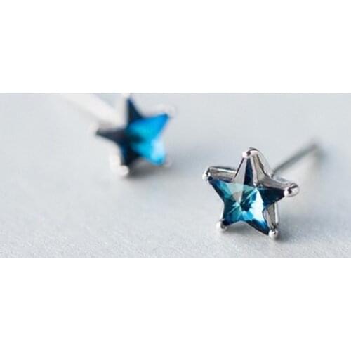 925 Silver Women High Quality Blue Star Crystal Cute Mini Earrings Fashion Girl Gifts Jewelry Hot New Wholesale