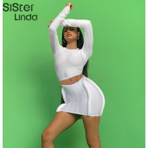 Sisterlinda Knitted Stitching Casual Women 2 Piece Set Skinny Side Striped Top+Skirt Female Matching Slim Streetwear Skirt Suits