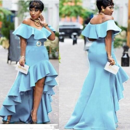 Off The Shoulder Prom Dresses 2020 Ruffles High Low Evening Gowns Saudi Arabic Zipper Back Women Party Dress