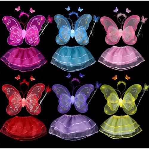 100set/lot wholesale Freeshipping Carnival costumes Single layer Fairy Wings Set with Tutu 6 colors mix 4pcs in one set