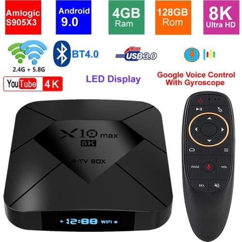 8K Dispositivo de TV inteligente X10 MAX Android 9,0 Amlogic S905X3 4G 128GB ROM pantalla LED de 5G Dual WIFI BT4.0 USB 3,0 HDR