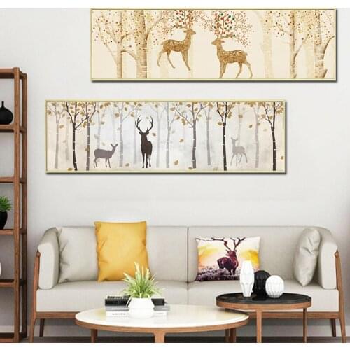Abstract Canvas Painting Forest Deer Animals Art Wall Pictures For Living Room Home Decor HD Posters And Prints Nordic Style