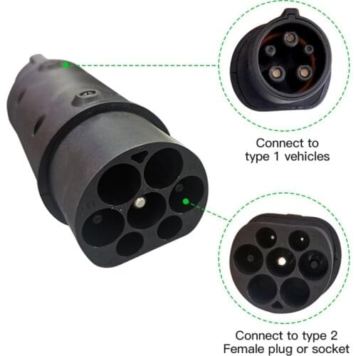 EVSE Adaptor 32A Electric Vehicle Car EV Charger Connector SAE J1772 Socket Type 1 To Type 2 EV Adapter For Car Charging