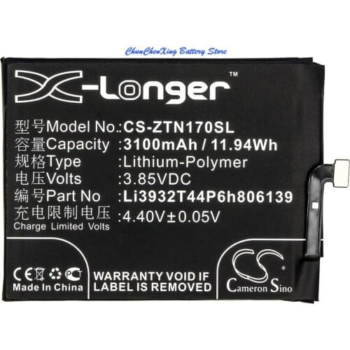 Cameron Sino 3100mAh Battery Li3932T44P6h806139 for ZTE Nubia Z17, Nubia Z17 Dual SIM, Nubia Z17 Dual SIM TD-LTE, NX563J