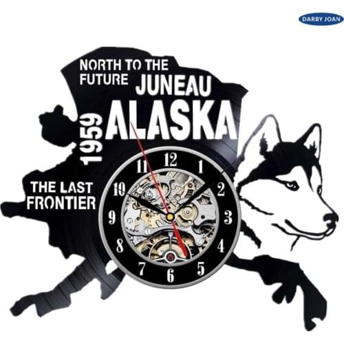 Alaska Decor USA States City Vinyl Record Clock Wall Decoration Modern Vintage Gift Room reloj