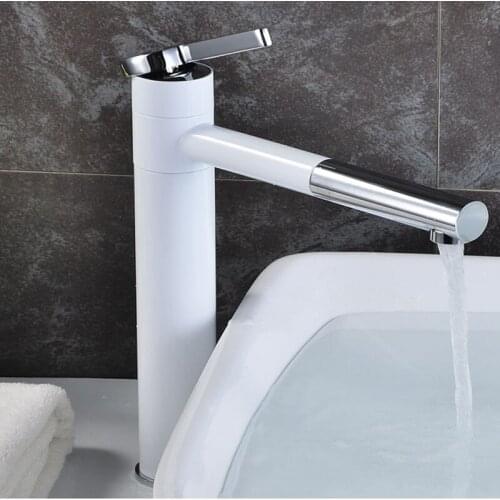 White Bathroom Hot Cold Sink Faucet Tap Ceramic Bathroom Faucet Deck Mounted Mixer Tap Basin Faucet with Aerator 360 Rotating