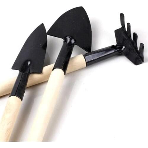 BESTOYARD 3pcs Mini Garden Planting Gardening Tools Shovel Rake Spade with Wooden Handle