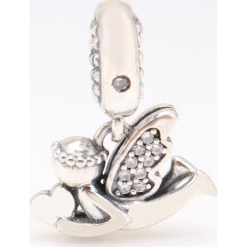 Bewill S925 Sterling Silver Christmas Series Angel Diamond Angel Love Pendant Fit Original Bracelet Necklace