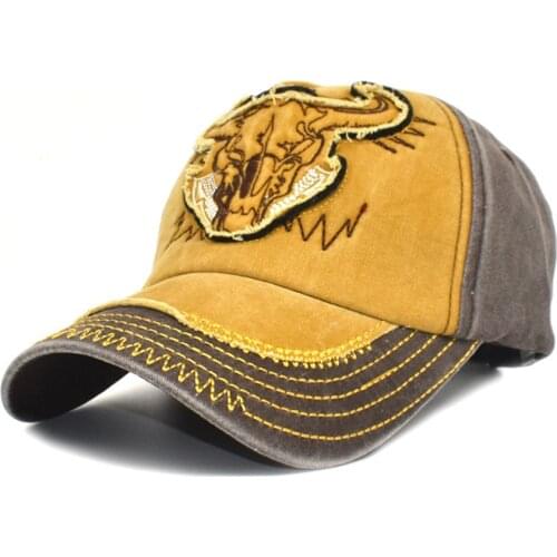 New Men Washed Cotton Baseball Cap Women Vintage Snapback Hat Cow Head Embroidery Adjustable Trucker Outdoor Caps Black Dad Hat