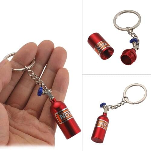 2021 New Creative Portable Keychain NOS Mini Nitrous Oxide Bottle Keyring Stash Pill Box Storage Key Chain Holder Metal Tools