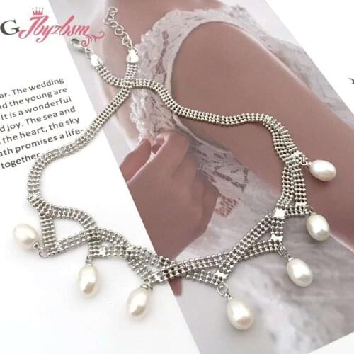 6x7-7x9mm Oval Freshwater Pearl Natural Stone Beads Tibetan Silver Chokers Christmas Gift Wedding Fashion Style Necklace 18"