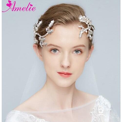 Enamel Leaf Clusters Lush Silver Color Bridal Hair Vine Crystal Side Clip Prom Party Headpiece Dress Hair Jewelry Headbands