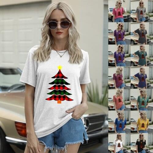 European and American summer new womens short sleeve Merry Christmas Tree printed T-shirt woman tshirts y2k aesthetic