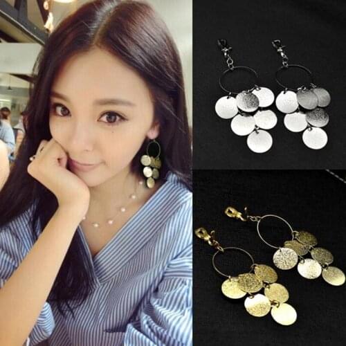 Grace Jun New European and American Large Circle Clip on Earrings and Shiny Pierced Earrings for Female Party Wedding Bijouterie