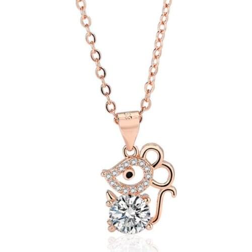 KOFSAC 2020 Hot Sale 925 Sterling Silver Necklaces For Women Shiny Zircon Chinese Zodiac Rats Pendant Necklace Jewelry Girl Gift