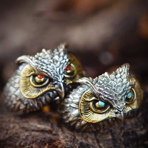 New Handmade Ring Men and Women Open Index Finger Ring Owl Ring Vintage Engraving Silver Jewelry Trend