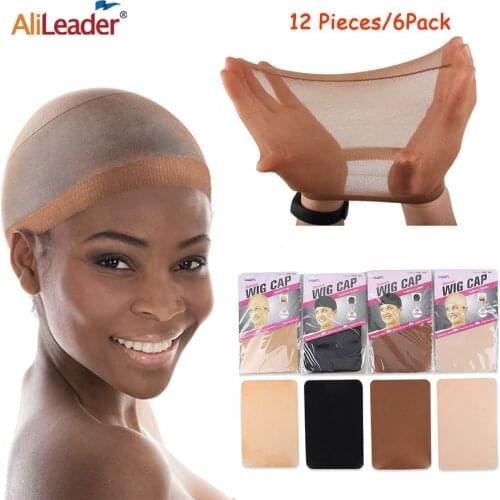 Stocking Wig Cap 12Pcs Brown/Black/Beige/Coffee Mesh Wig Cap Net Closed End Hair Mesh Net Wig Caps Liner Weaving Caps For Women