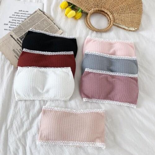 Summer Girls Strapless Bra Womens Patchwork Lace Wrap Tube Top Bandeau Cropped Tanks Tops For Women 2019