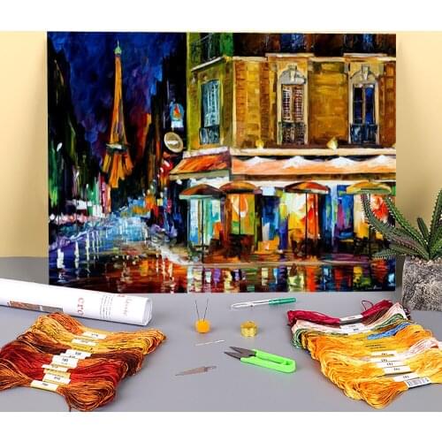 Recruitment Cafe In Paris Printed Canvas 11CT Cross-Stitch Set DIY Embroidery DMC Threads Knitting Handicraft Hobby Mulina