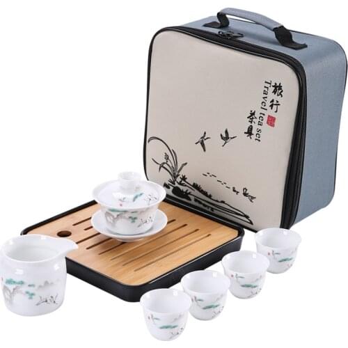 Drinkware Set Chinese Kung Fu Travel Tea Set Ceramic Portable Teacup Porcelain Service Gaiwan Tea Cup Mug of Tea Ceremony Teapot