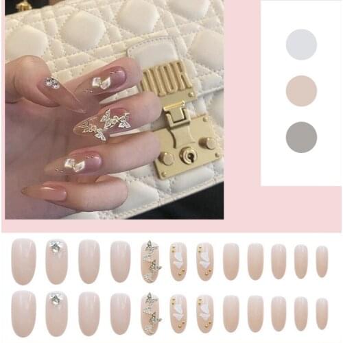24pcs Double Butterfly False Nails Glue Type Removable Long Paragraph Fashion Manicure DIY Slider Fully Covered Nail Decoration