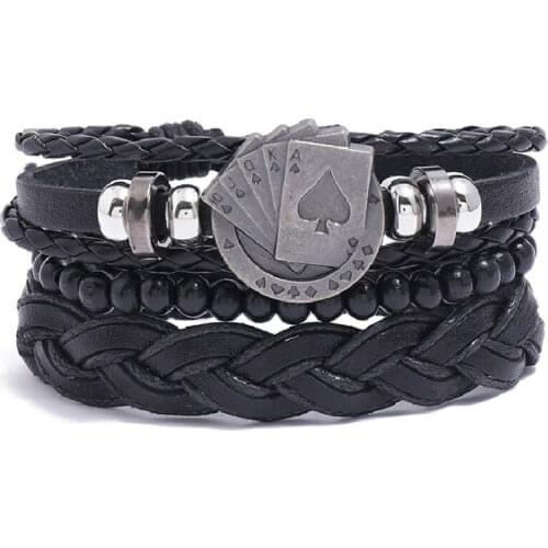 New Mutli-Layer Length Bracelets Playing Cards Cross Wristband for Men Boy Handsome Charm Lucky Jewelry