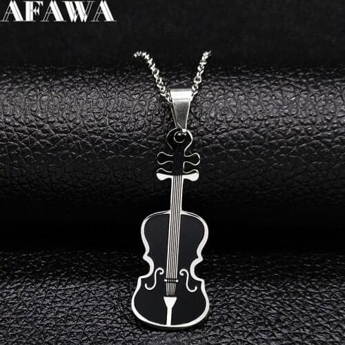 Violin Stainless Steel Necklace Women/Men Small Music Black Enamel Chain Necklace Jewelry moda mujer 2021 N1887S01