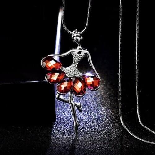 Ballet Girl Pendant Necklaces Zinc Alloy Metal Rhinestone Link Chain Long Necklaces for Women Chokers Jewellry