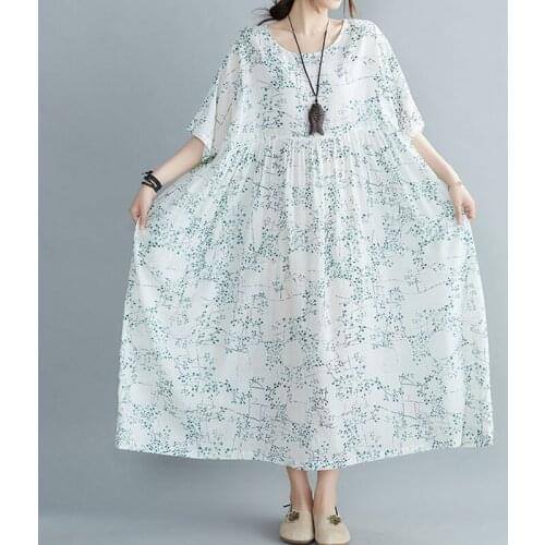 Korean Bat Sleeve Woman Dress Large Size 4XL 5XL 6XL Maxi Dresses For Women Vintage Loose Oversize Holiday Cotton Linen Dress