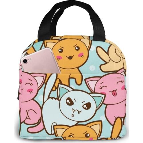 Portable Lunch Bag Cute Cats Thermal Insulated Lunch Box Tote Cooler Bag Bento Pouch Lunch Container Food Storage Bag
