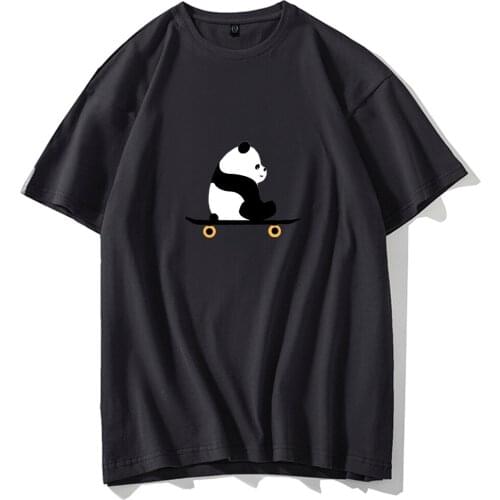 Casual Wide Leg Striped Pants Panda on Skateboard T Shirt Cotton Fashion Two-piece Suits Trousers Women 90s Aesthetic T Shirt