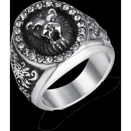 Size 7-15 Mens retro party creative domineering Lion King crown punk hip hop jewelry birthday boy exquisite fashion wholesale