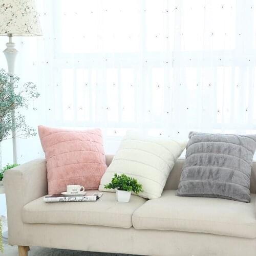 Pink Grey Beige Faux Fur Pillow Cover Soft Stripe Plush Cushion Cover Home Decor Sofa Pillow Decorative