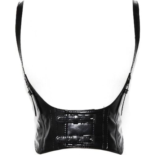 Sexy Women Push Up Bust Strap Corset Women Black Wide belt Lady Suspender Faux Leather Super Cool bg-010