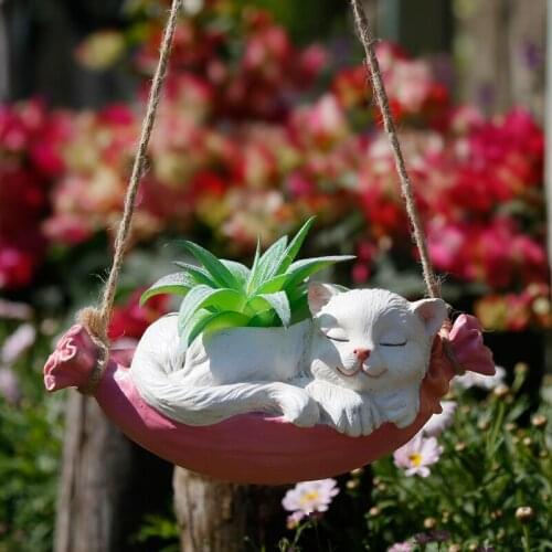 Nordic Creative Fashion Home Adornment Suspension Cat Frog Cradle Decoration Balcony Wall Hanging Basin Resin Crafts Basket