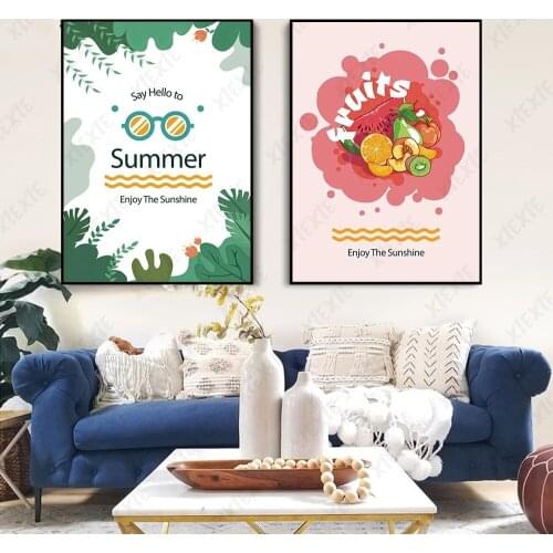 Fresh Summer Poster Wallpaper Fruit Cartoon Canvas Painting Craft Art Holiday Picture for Home Living Room Print Decoration