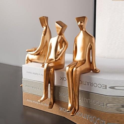 Creative Figurines Golden Resin Figure Ornaments Modern Home Decoration Living Room Decor Abstract Art Sculpture Bookshelf Decor