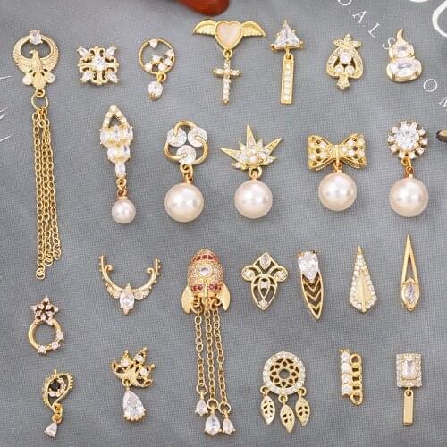 Manicure jewelry diamond pearl jewelry chain pendant DIY manicure Rocket antler bow feather love gourd