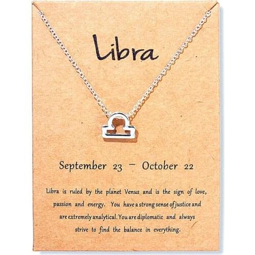 Vintage Libra Virgo Sagittarius Message Card Jewelry 12 Constellation Pendant Necklace Necklaces For Women Birthday Gift