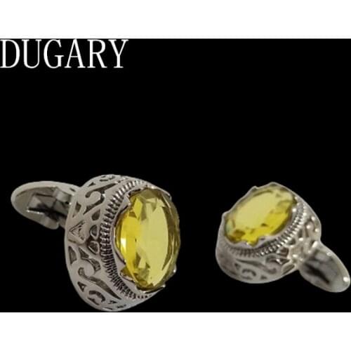DUGARY shirt cufflinks for mens Brand cuff buttons cuff links High Quality round yellow crystal abotoaduras Jewelry gemelos
