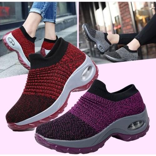 Womens Walking Shoes Sock Sneakers Slip on Mesh Platform Air Cushion Athletic Nurse Shoes Arch Support Comfortable XIN-Shipping