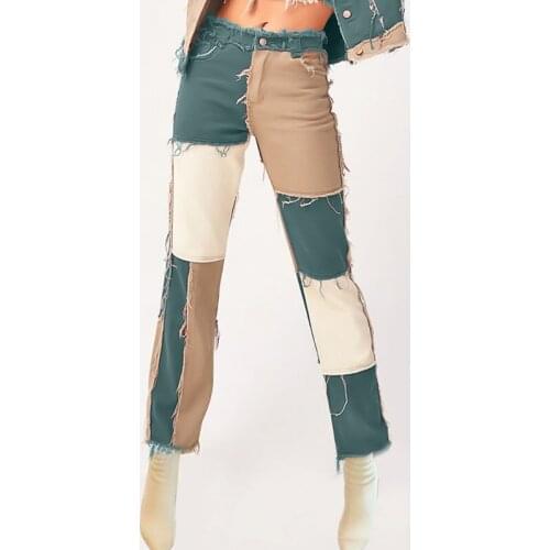 Patchwork Jeans Mom Woman Straight Leg Vintage Ripped Baggy Jeans Cargo Pants Women Plus Size Black Pants Clothes Boyfriend 2020