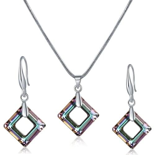 BAFFIN Square Ring Stones Jewelry Sets Genuine Crystals From Swarovski Silver Color Pendant Necklace Dangle Earrings For Women