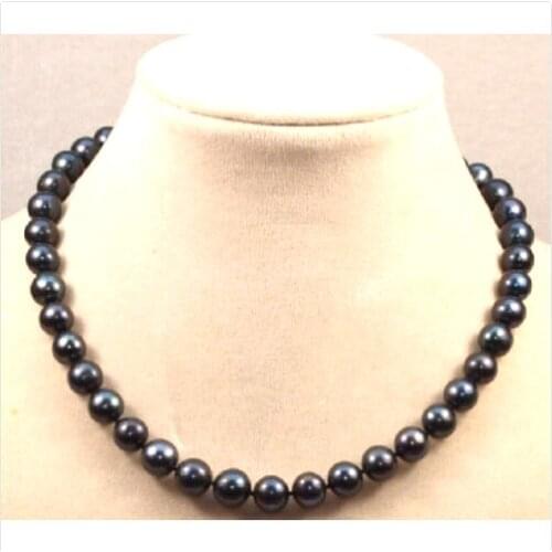 Wedding Woman AA 18'' 8-9MM Freshwater Pearl Black Pearl Choker Necklace Real Natural Pearl Handmade Free Shipping