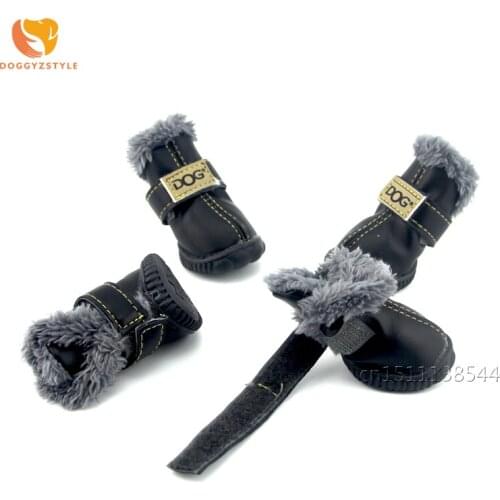 Winter Non-slip Dog Boots Warm PU Leather Waterproof Dog Shoes Puppy Cat Booties Pets Products For Small Dogs Teddy Chihuahua