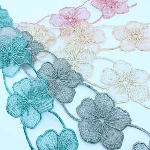 25Yds 65mm Wide Fashion Decorative Flower Lace Trim Grey Dark Green Embroidery Fabric Ribbon for DIY Sewing Accessories