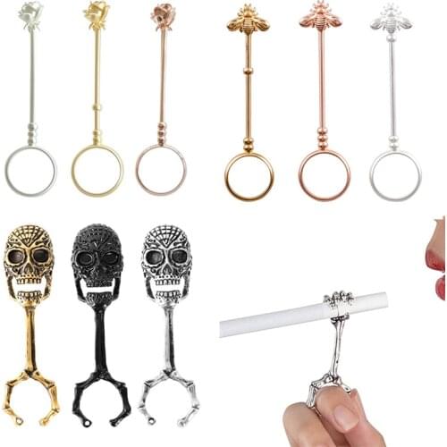 3pcs/set Vintage Cigarette Holder Ring Rack Rose Metal Finger Clip Women Men Cigarettes Smoking Accessories Smoker Ring Gift