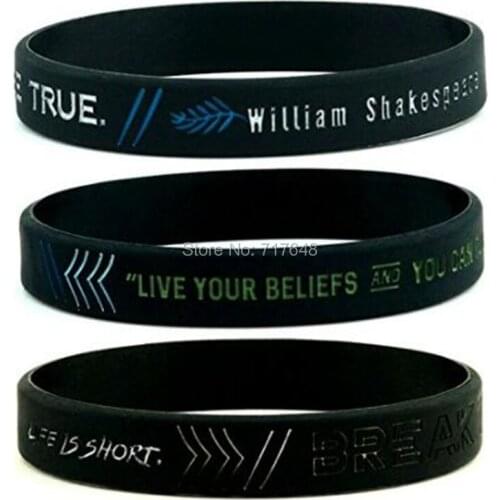 300PCS Quotes Live Your Beliefs, Break the Rules, To Thine Own Self Be True wristband silicone bracelets free shipping by FEDEX