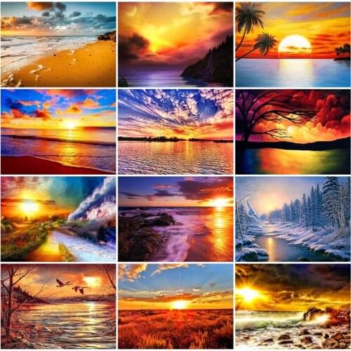 Handmade 5D Diamond Embroidery Seaside Paintings With Rhinestones Diamond Painting Scenery Full Square Diamond Mosaic Wall Decor